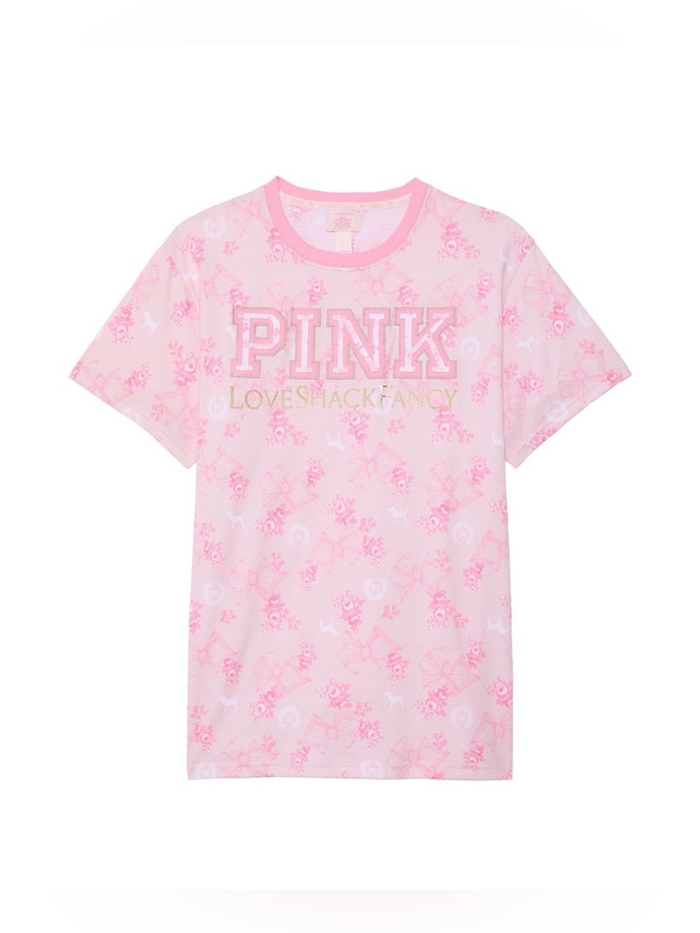 VS PINK X LOVESHACKFANCY SHORT SLEEVE CAMPUS TEE SHIRT BEAUX ICONS FLORAL HTF XS
